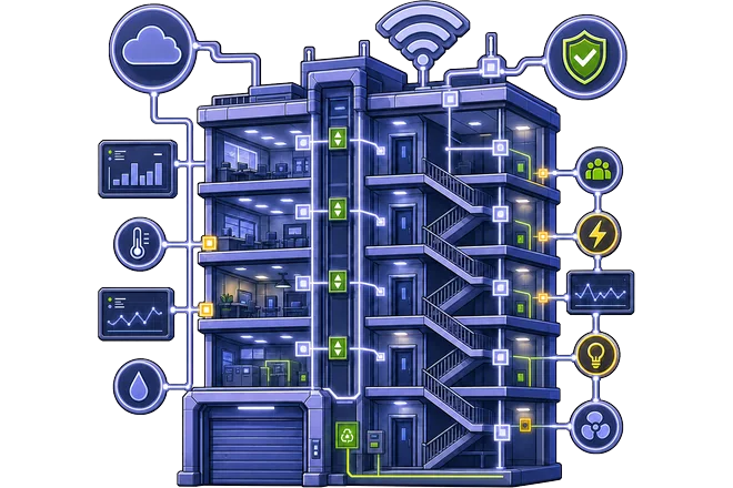 Connected building systems across every floor of a facility